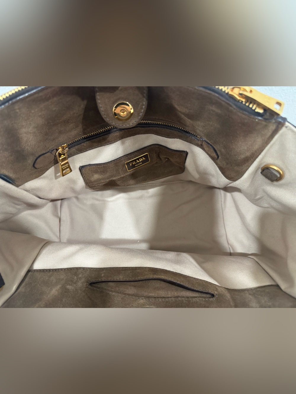 Prada Beige Cavas and Brown Suede Tote - Picture 5 of 8